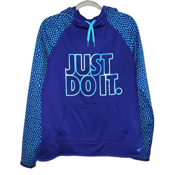 Nike Therma Fit All Time Just Do It Blue Pattern Hoodie Women Sz M - Picture 1 of 5
